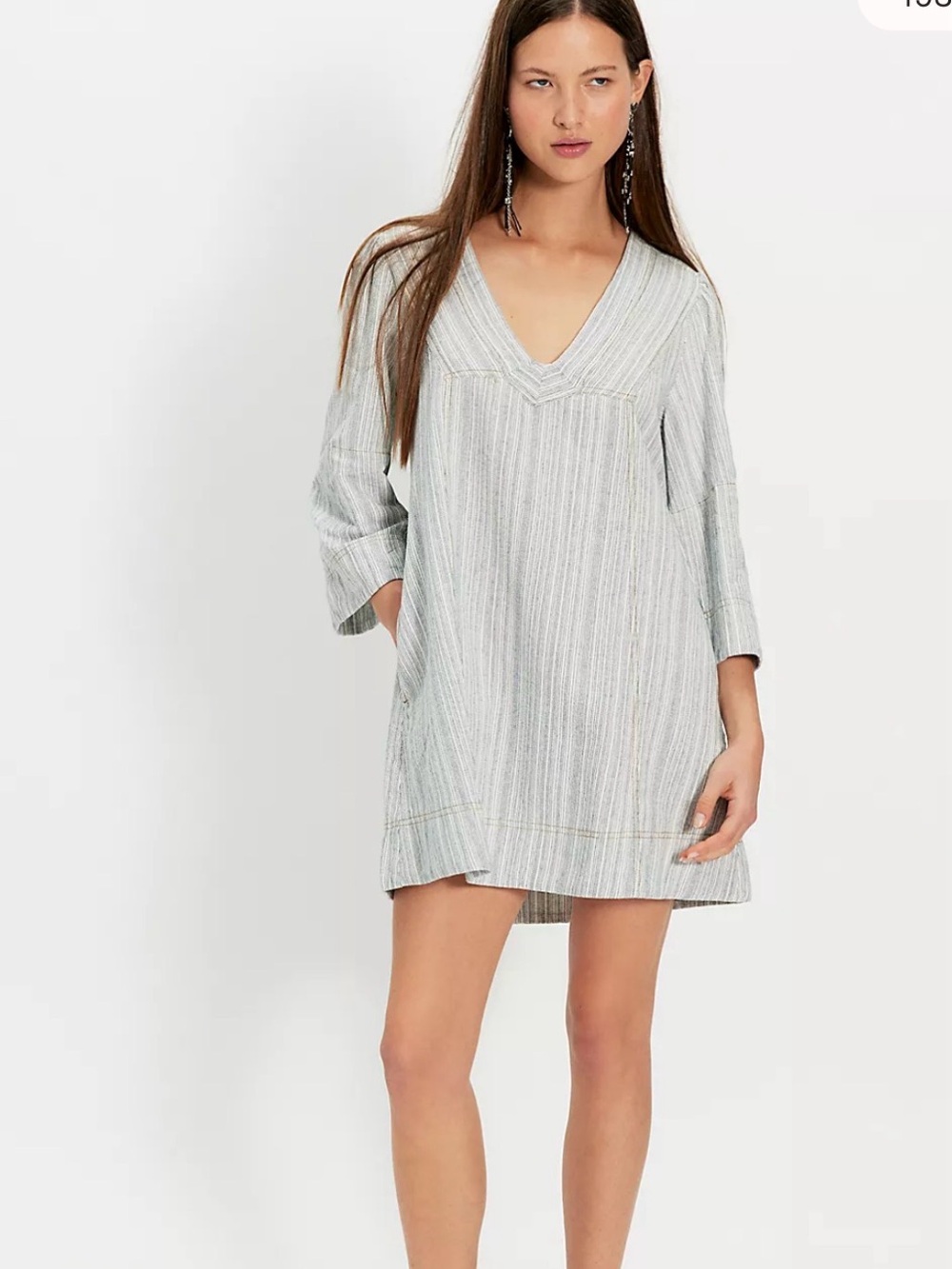 Free People goldie v neck smock mini dress in indigo combo
